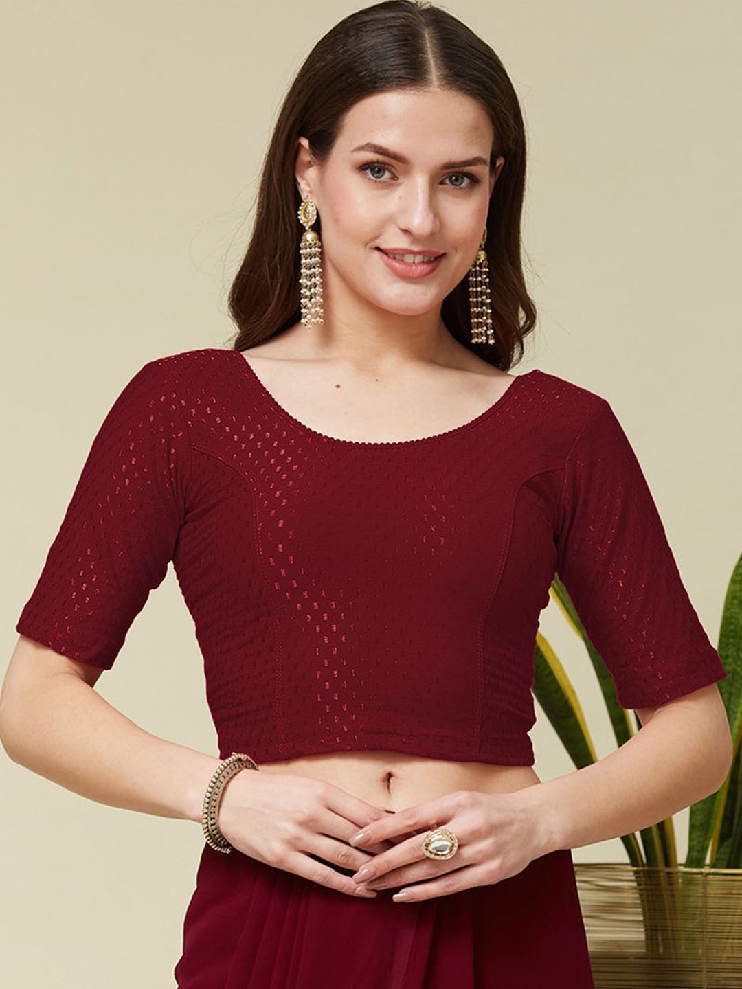 

KALINI Woven Design Cotton Saree Blouse, Maroon