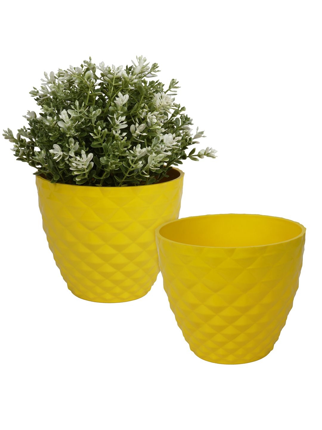 

Kuber Industries Yellow 2 Pieces Textured Flower Pots Planters