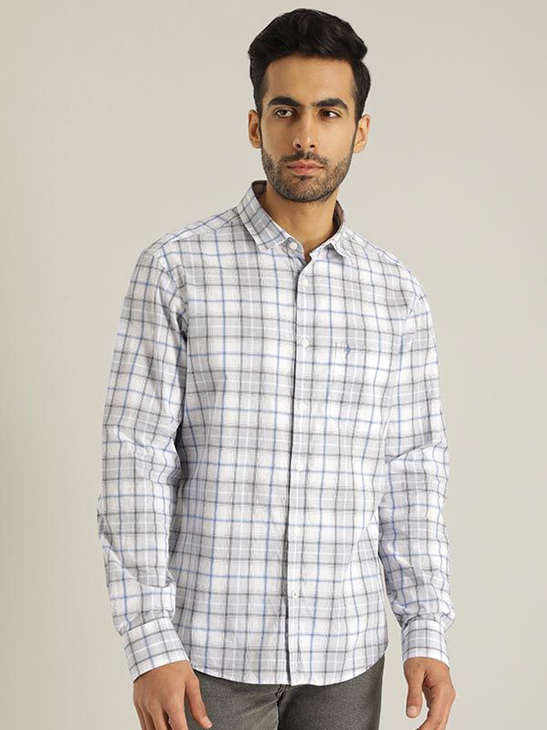 

Indian Terrain Men Slim Fit Tartan Checks Opaque Checked Casual Shirt, Blue