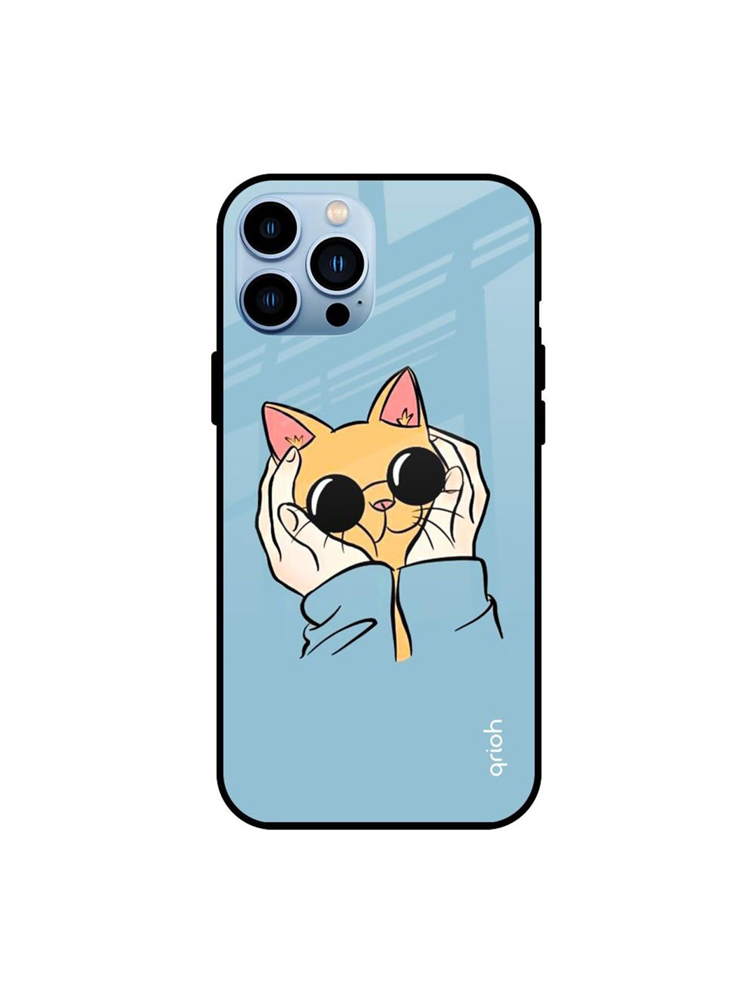 

QRIOH Adorable Cute Kitty Printed iPhone 13 Pro Back Case, Blue