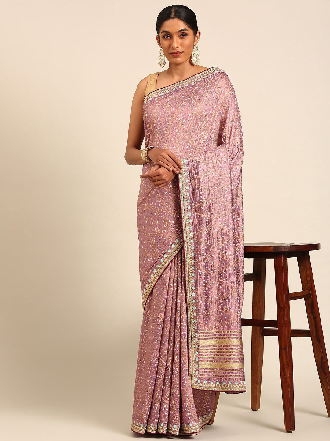 

DIVASTRI Bandhani Embroidered Silk Blend Saree, Purple