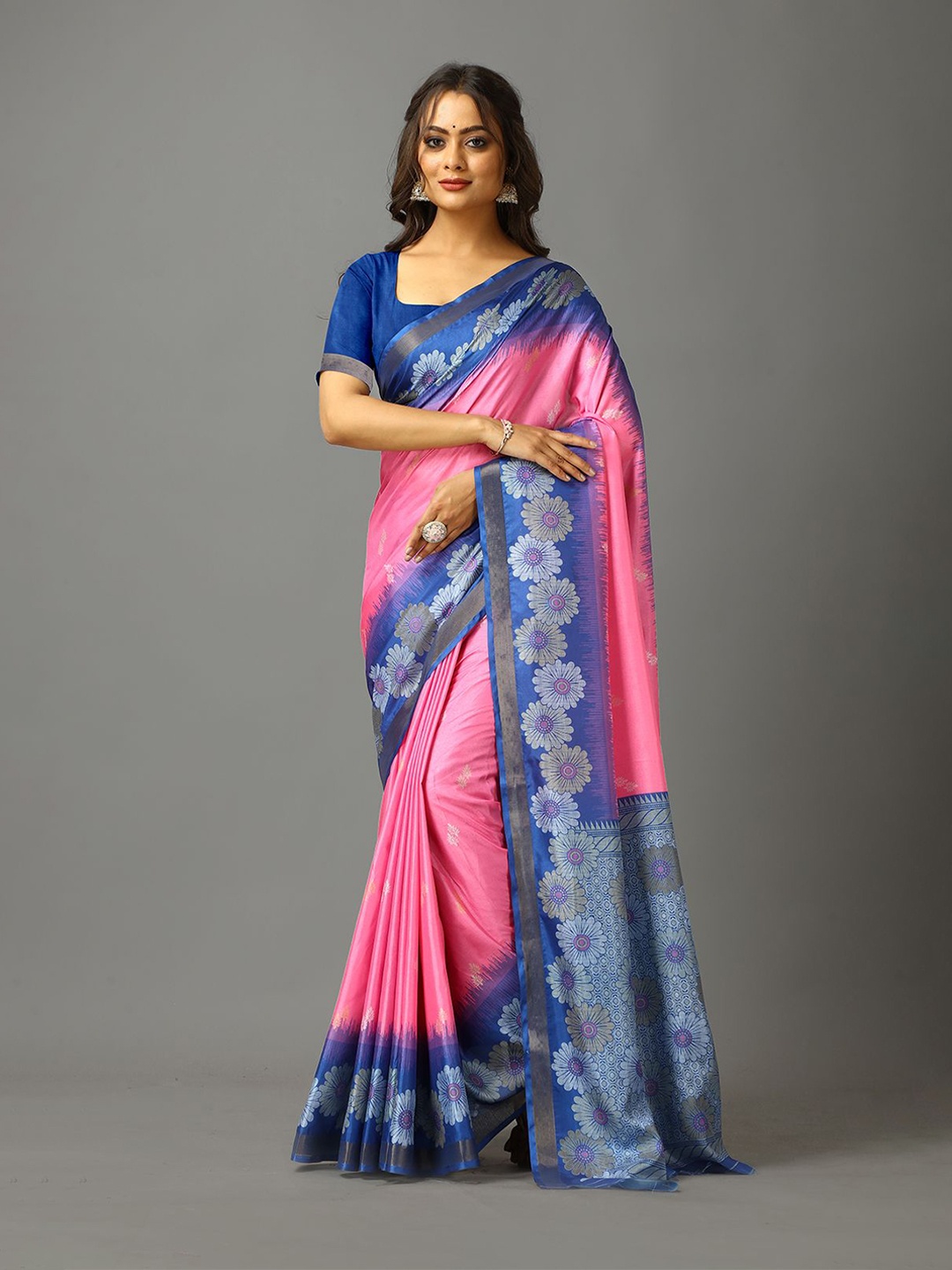 

A.V.M. SILK MILLS Zari Pure Crepe Saree, Pink