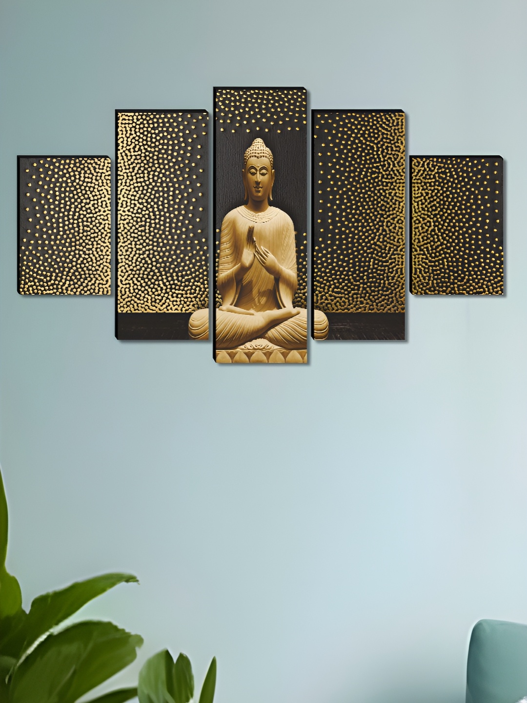 

Aura Black & Beige 5 Pieces Wooden Buddha Religious Wall Art