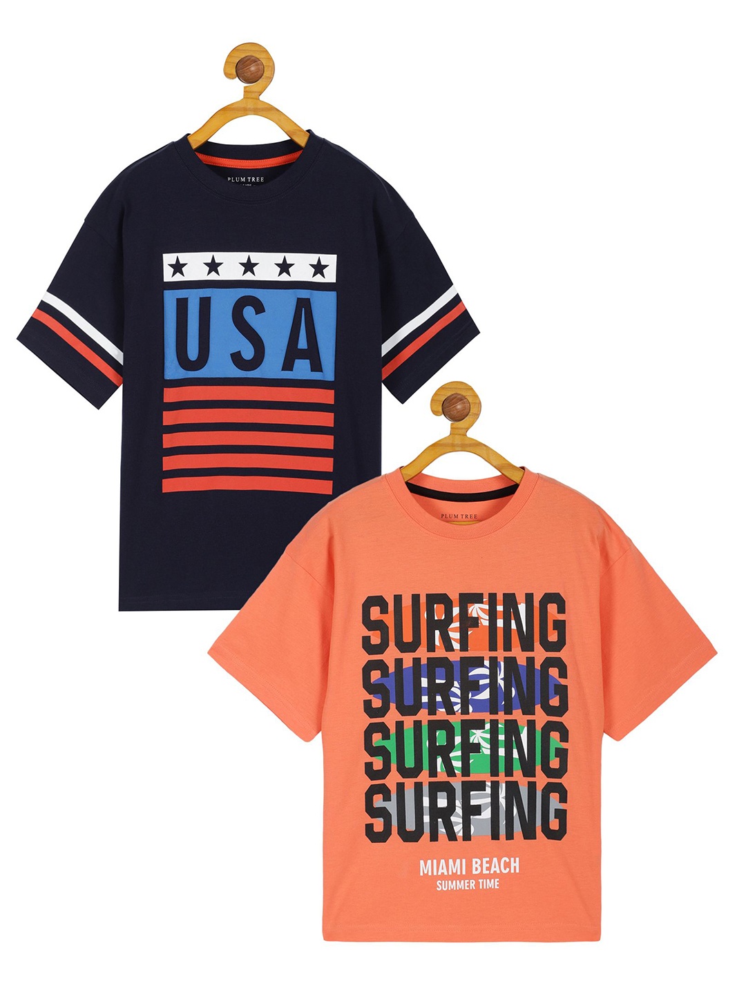 

PLUM TREE Boys Typography 2 Printed Applique T-shirt, Orange