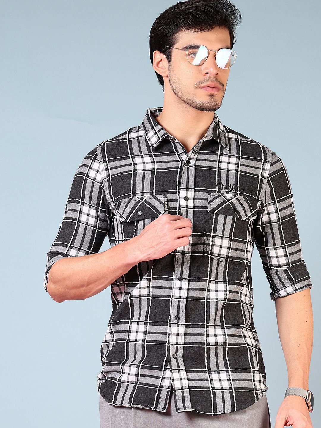 

V-Mart Men Tartan Checks Opaque Checked Casual Shirt, Black