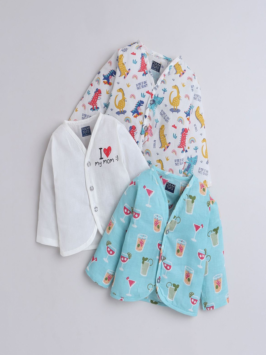 

Polka Tots Infants Pack Of 3 Printed Cotton Jabla - PTFV-10228, White