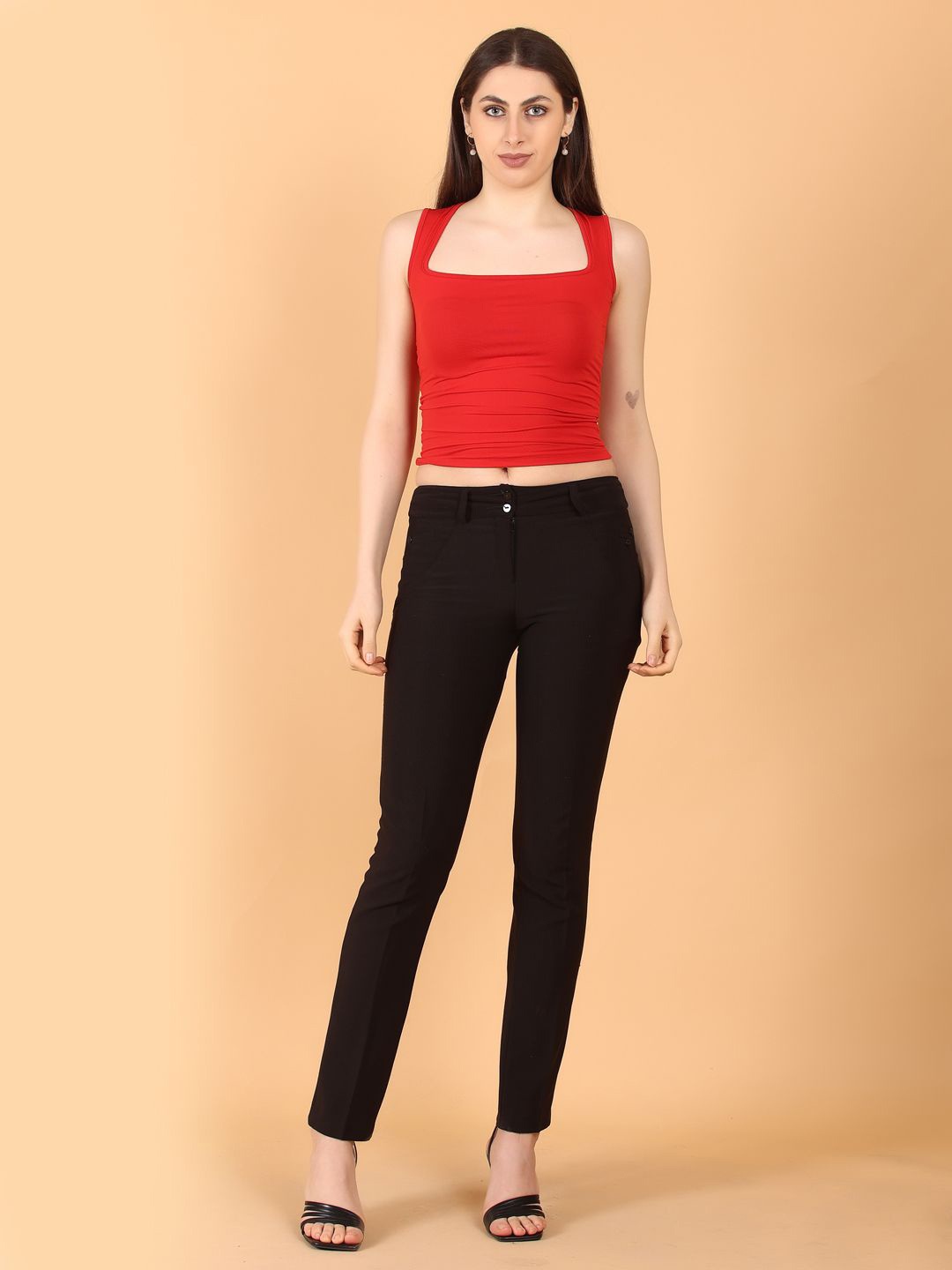 

SIGHTBOMB Square Neck Fitted Crop Top, Red