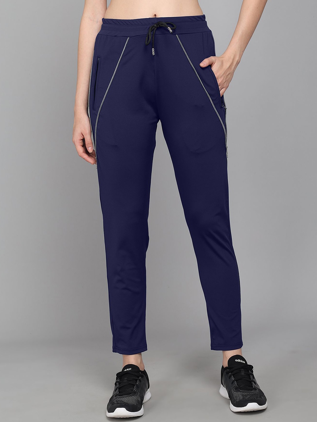 

FLOREOS Women Mid-Rise Track Pants, Navy blue