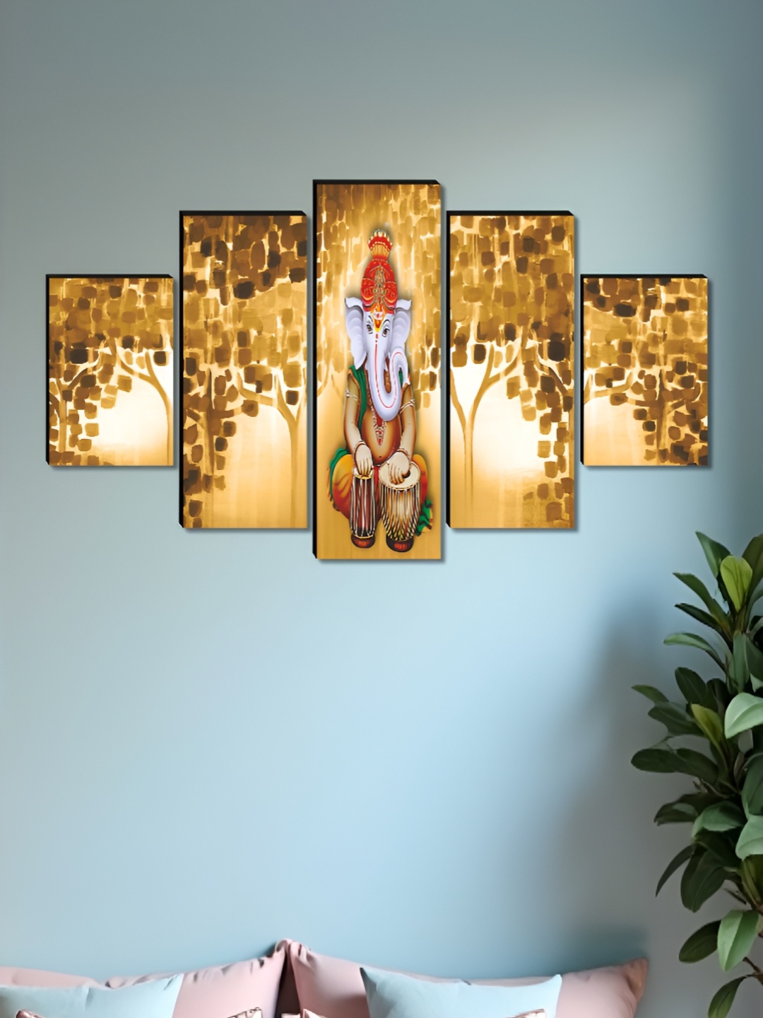 

Aura Beige & White 5 Pieces Wooden Ganesha Religious Wall Art