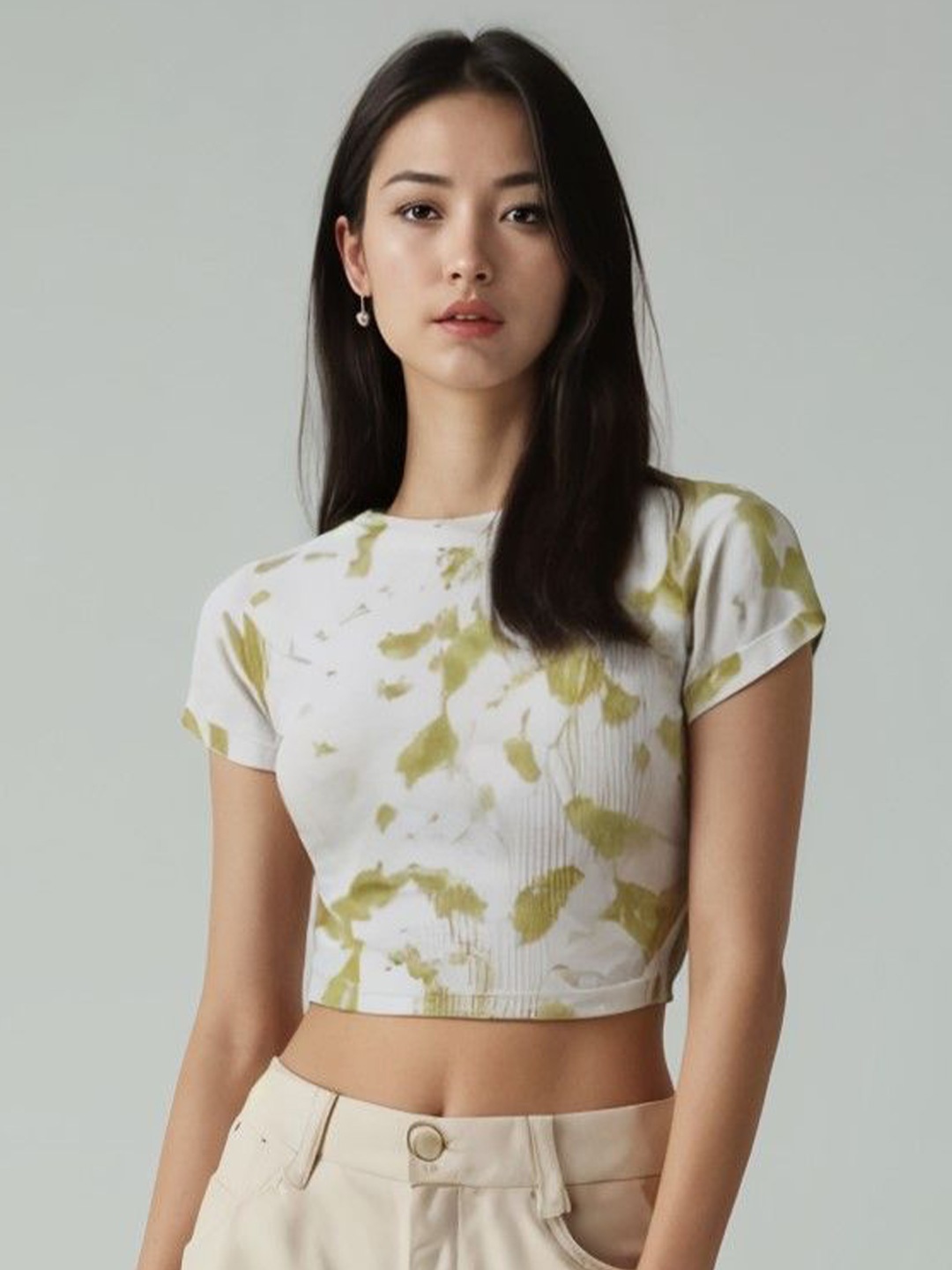 

sollobell Extended Sleeves Cotton Crop Top, Green