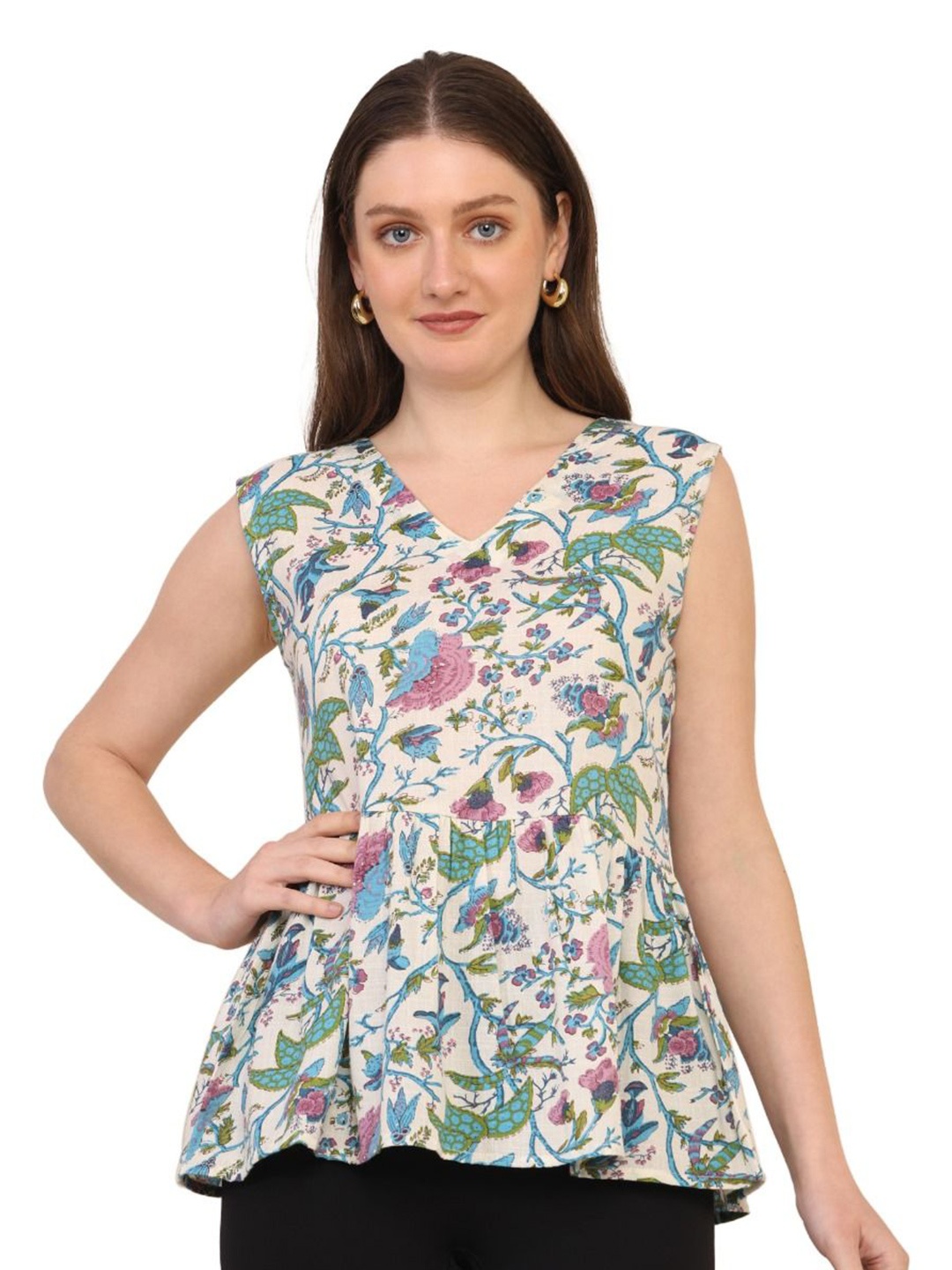 

JC JUMMY COUTURE Floral Cotton Top, Blue