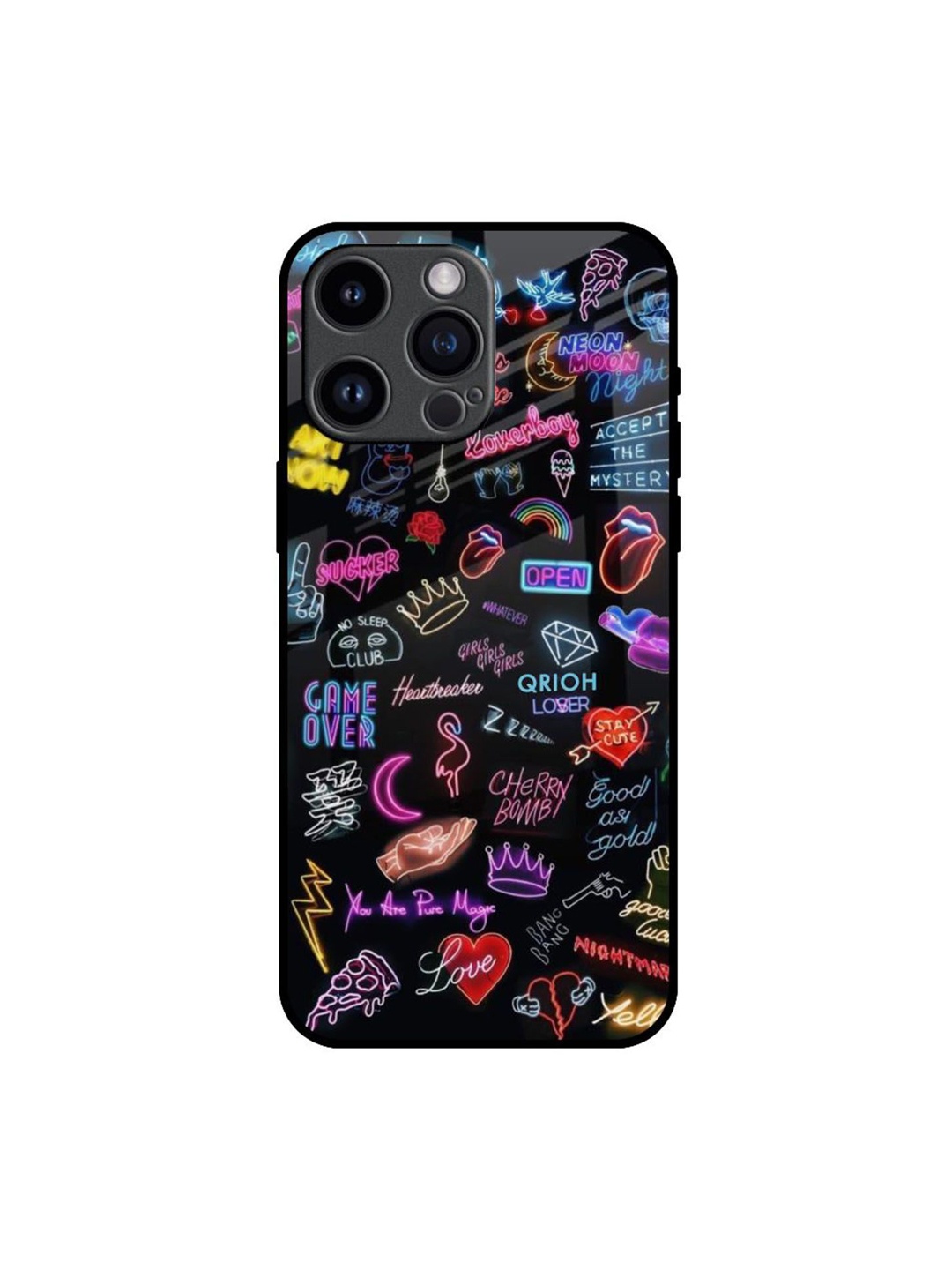 

QRIOH Quirky Printed iPhone 14 Pro Max Back Case Mobile Accessories, Black