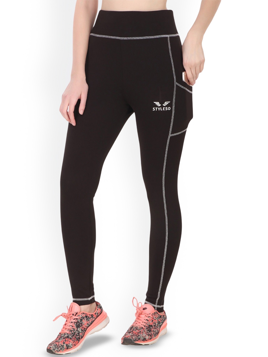 

STYLESO Women Printed Breathable Ankle Length Tights, Black