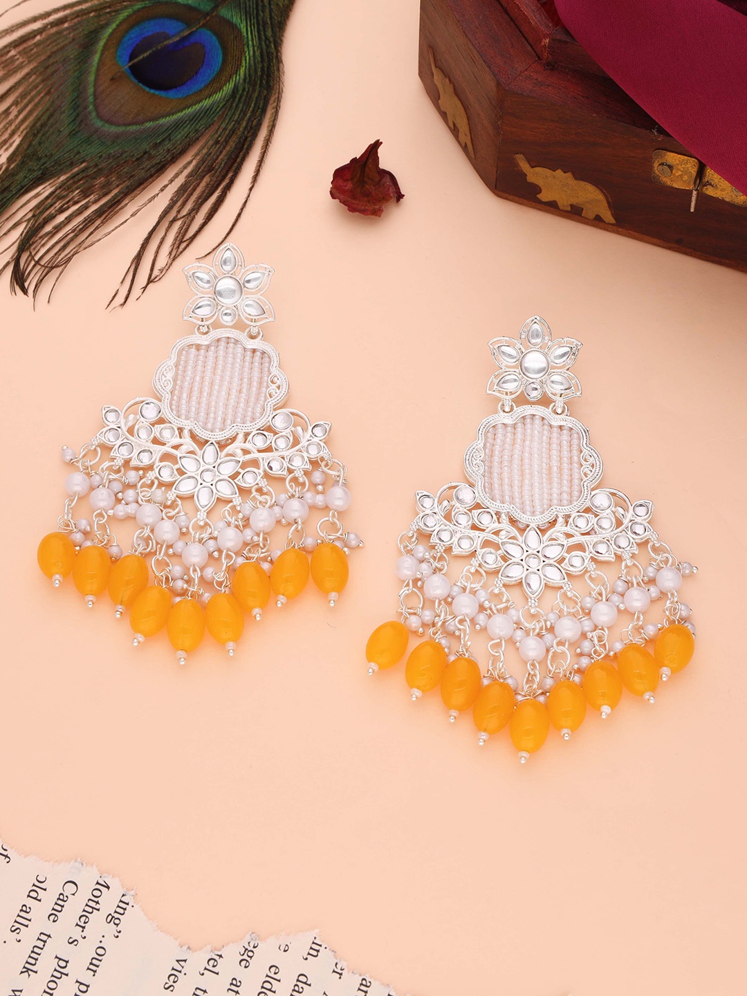 

Lyriss Gold Plated Artificial Stone Studded & Beaded Contemporary Chandbalis
