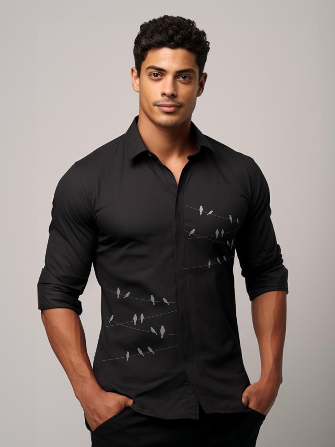 

HE SPOKE Men Smart Tailored Fit Opaque Casual Shirt, Black
