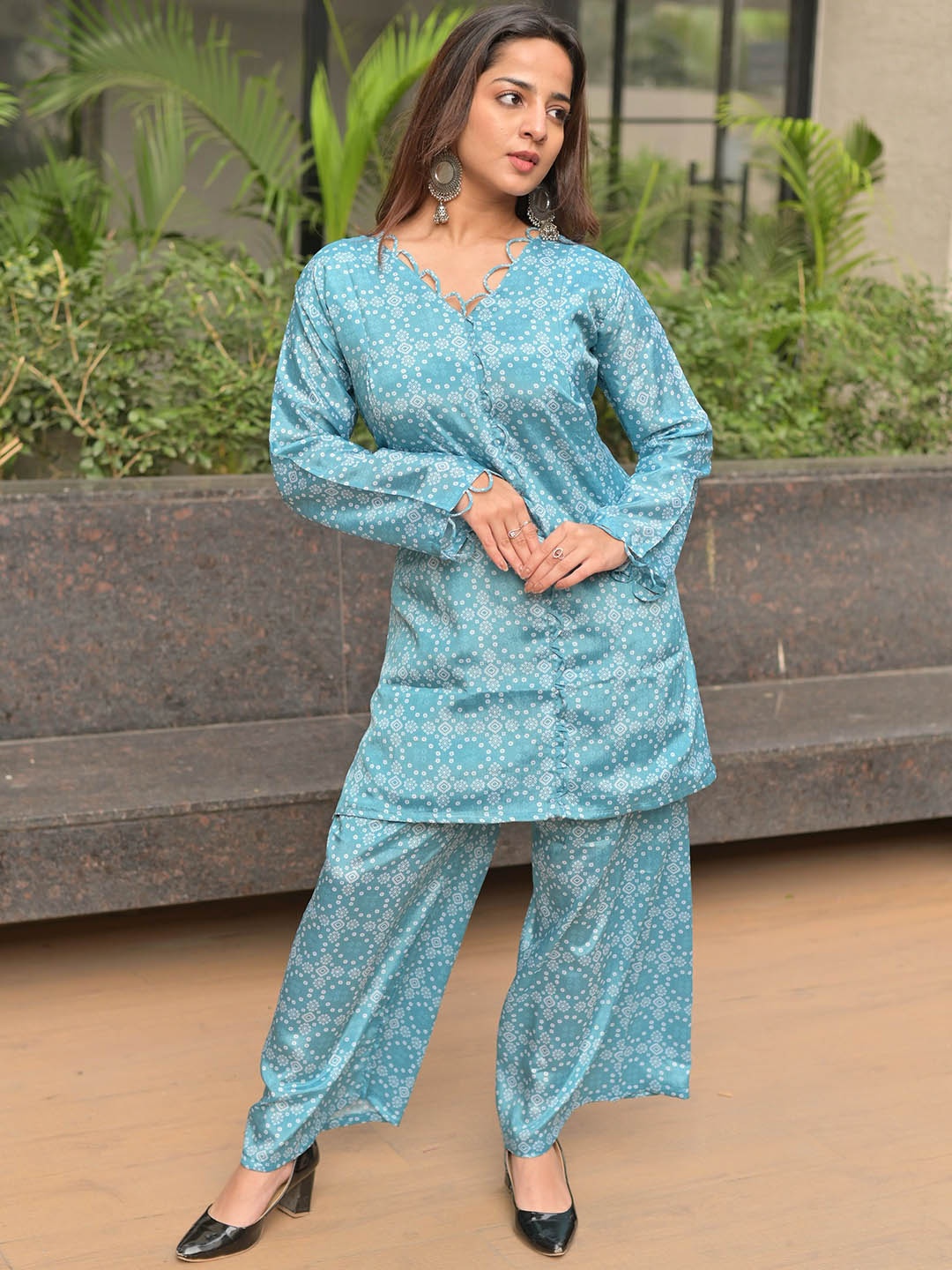 

MYLANA Printed Tunic With Trouser Co-Ords, Sea green