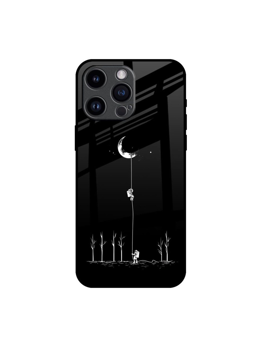 

QRIOH Catch the Moon Real Printed iPhone 14 Pro Max Back Case, Black