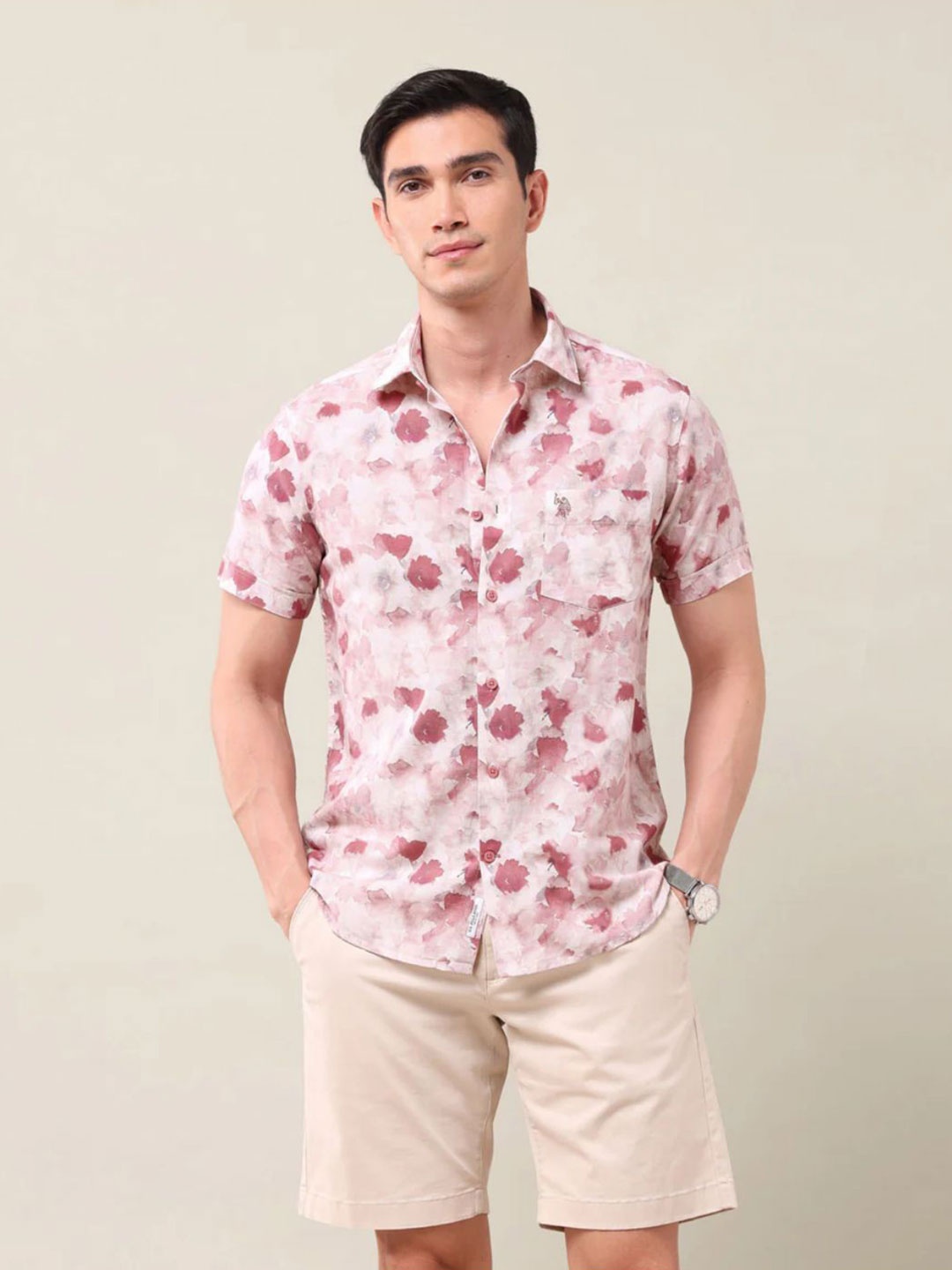 

Moda Rapido Men Comfort Opaque Printed Casual Shirt, Pink