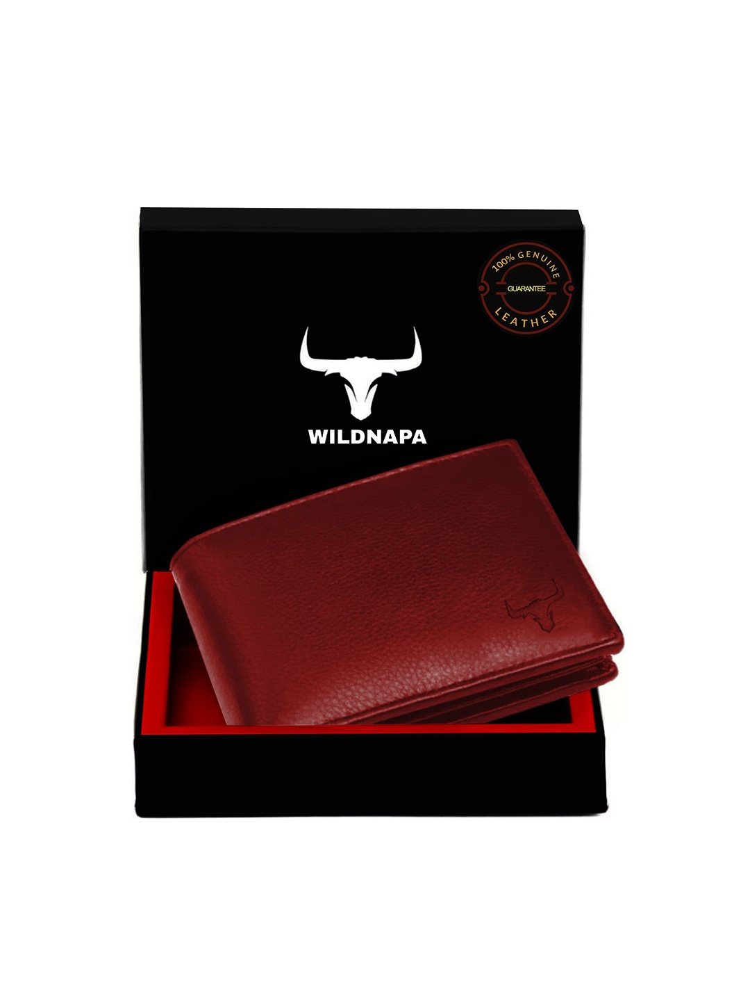 

WILDNAPA Men Textured Leather Wallet, Red