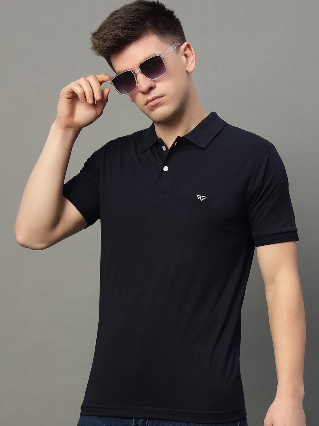 

XYRIS Men Polo Collar Pockets T-shirt, Navy blue