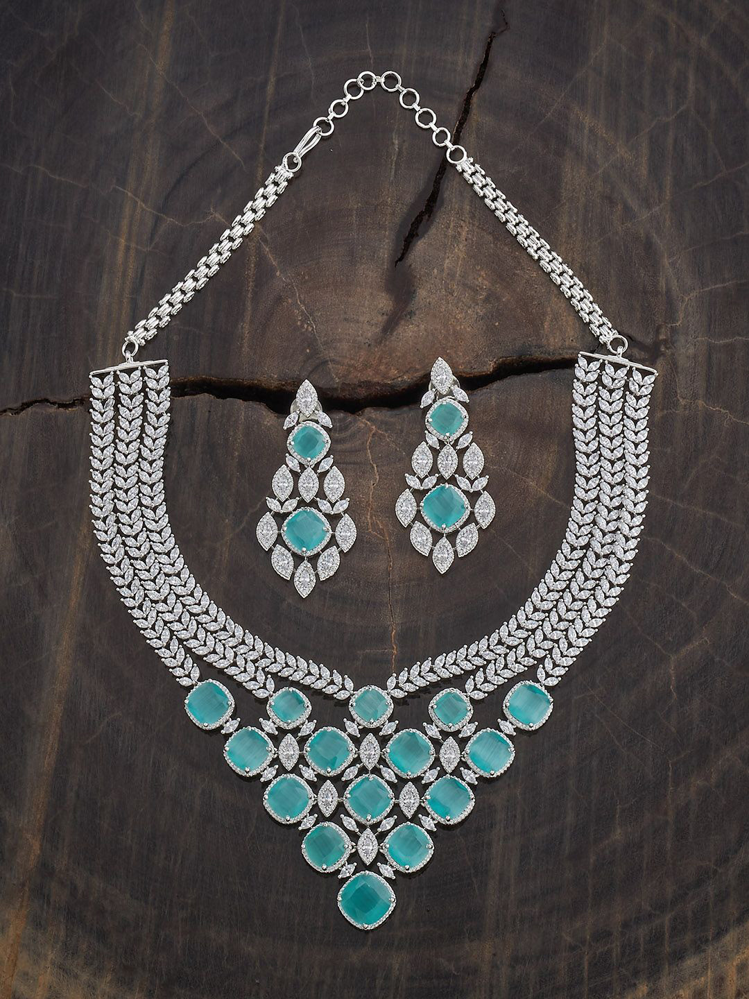 

Kushal's Fashion Jewellery Mint Rhodium-Plated Party Zircon Jewellery Set, Silver
