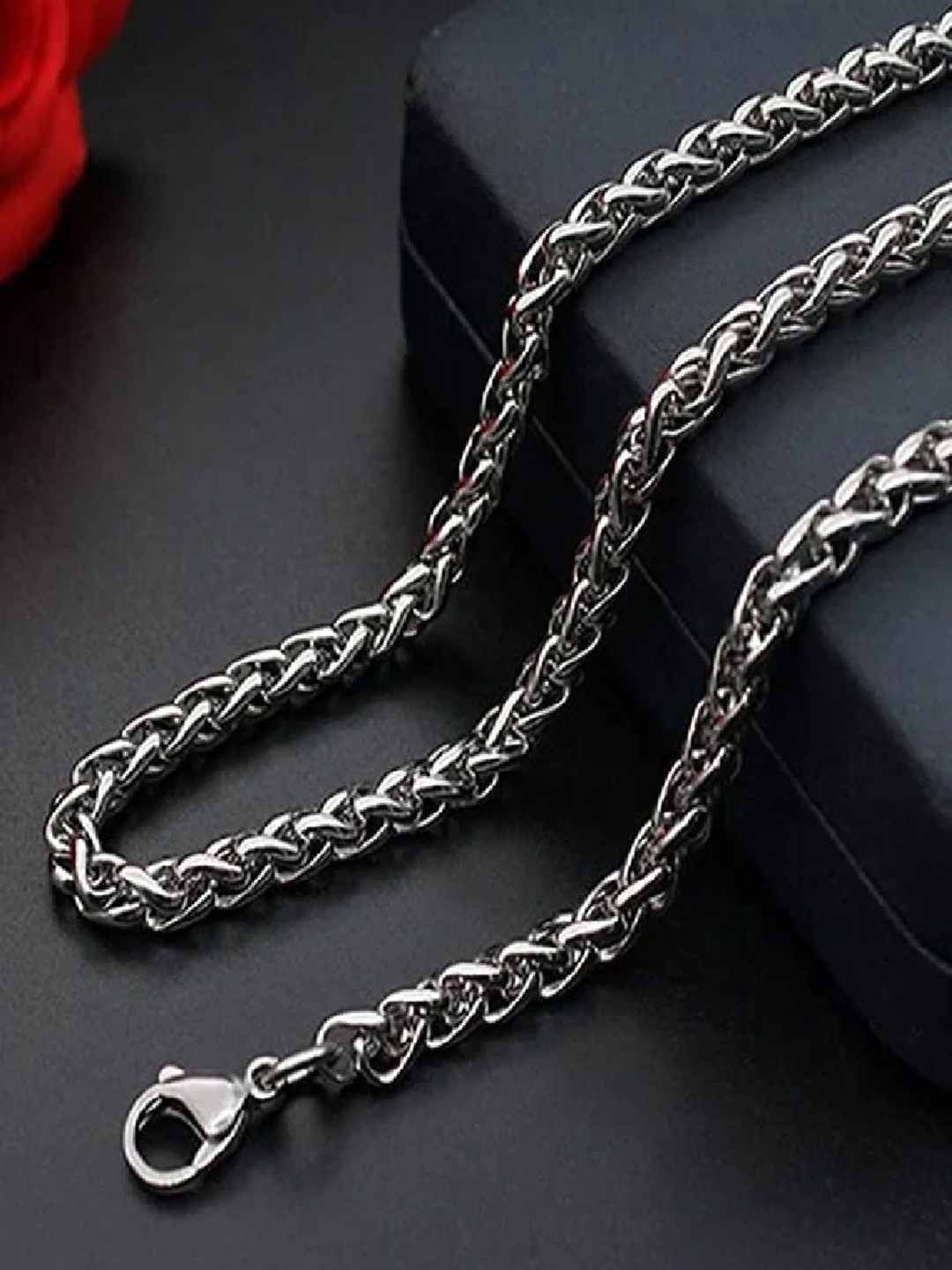 

RUHI COLLECTION Unisex Stainless Steel Silver-Plated Statement Link Rice Chain
