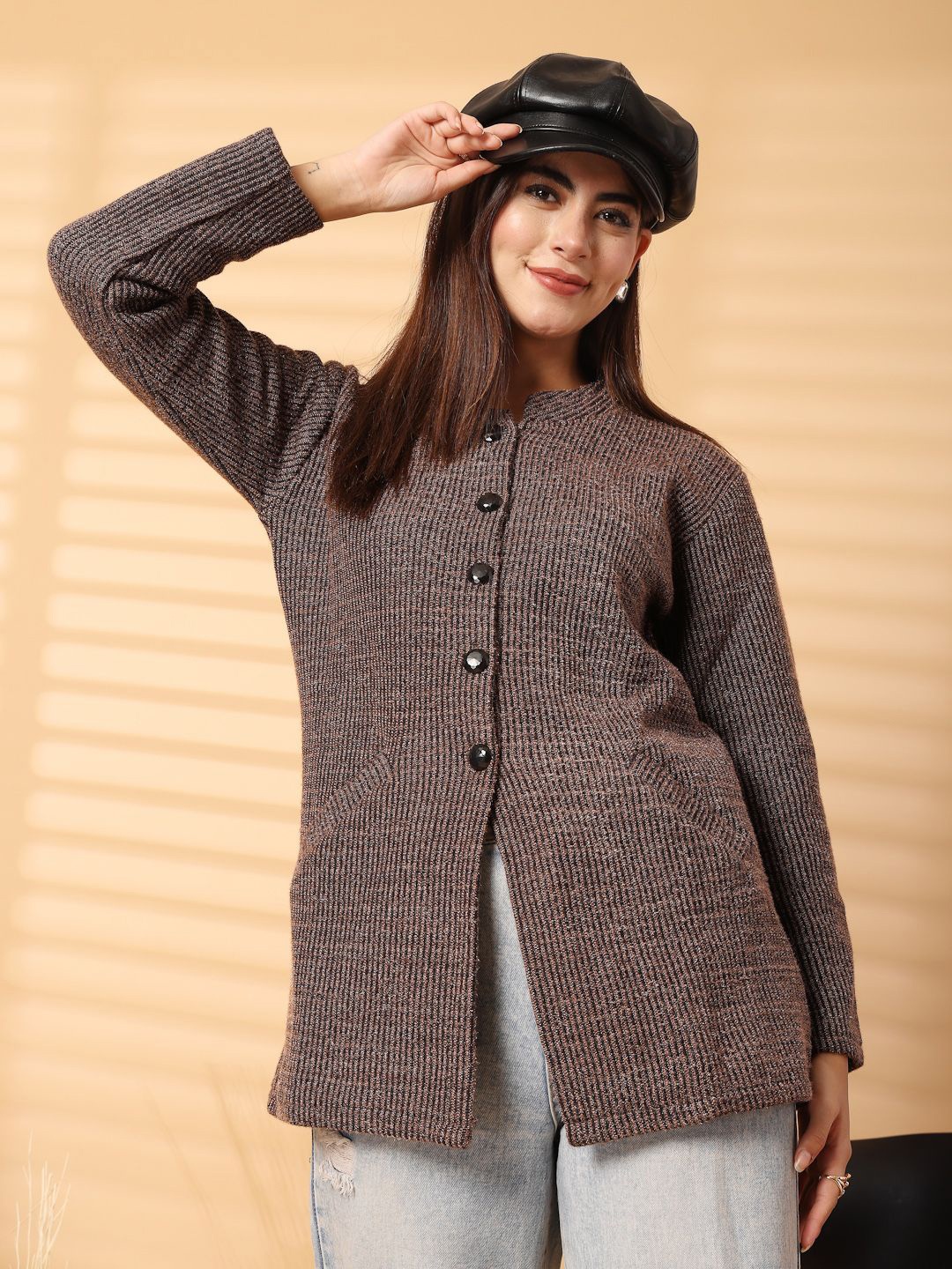 

all about you Halter Neck Woollen Longline Top, Brown