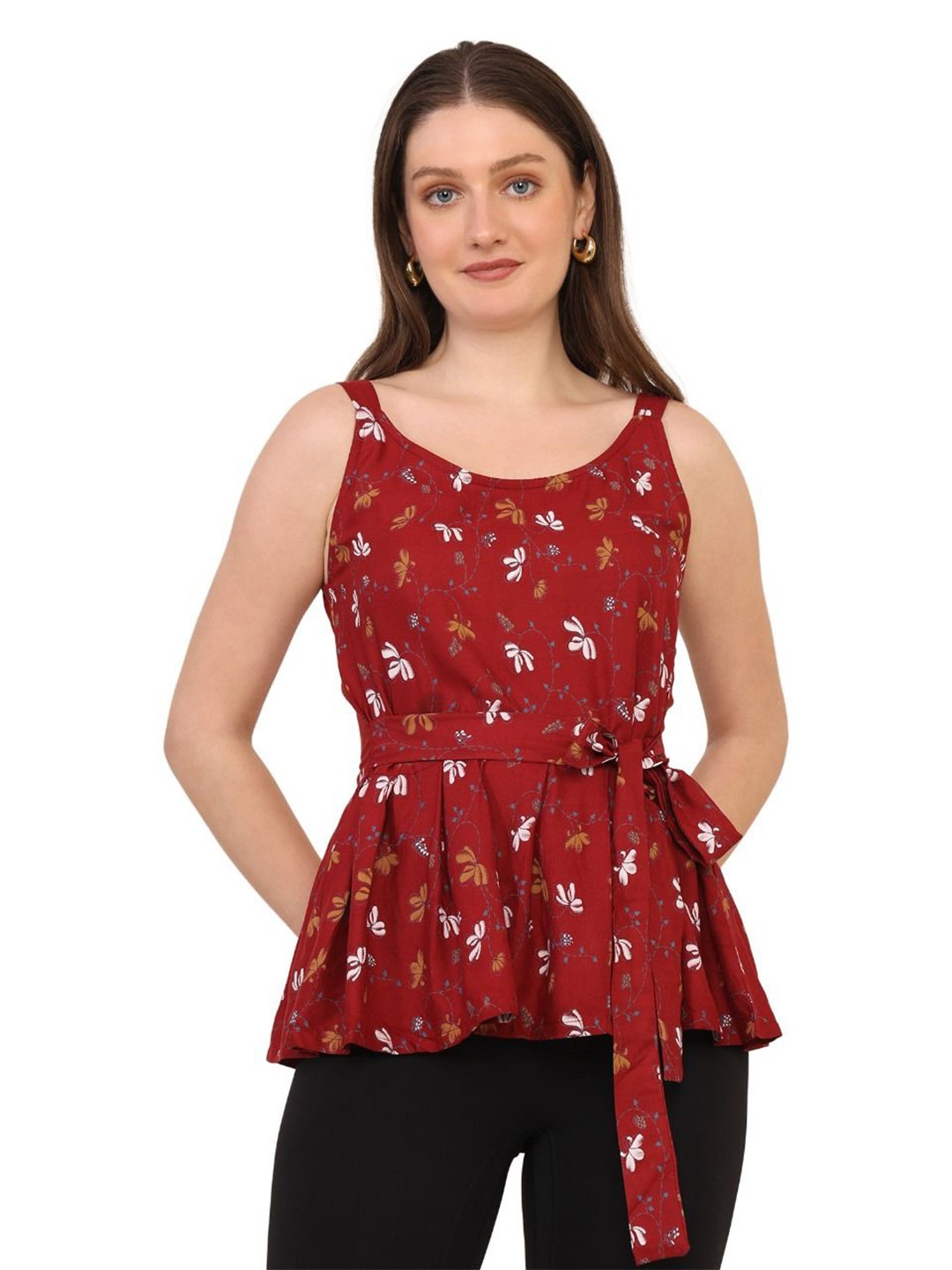 

JC JUMMY COUTURE Floral Cotton Peplum Top, Red