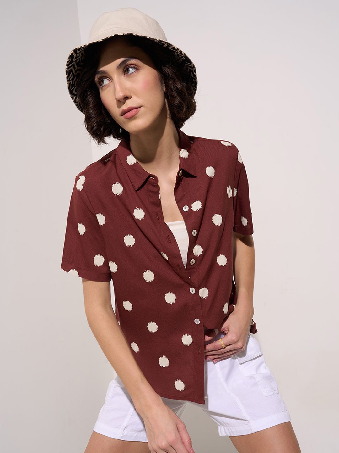 

Honey by Pantaloons Polka Dot Print Shirt Style Top, Brown