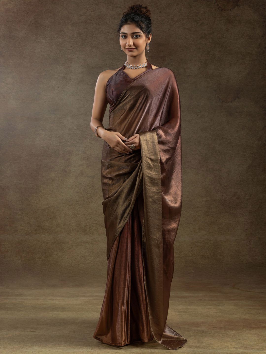 

Saree mall Ombre Satin Ready To Wear Sarees, Brown