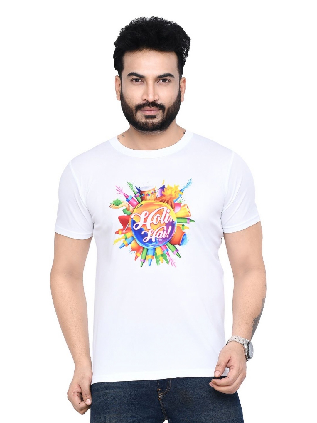 

RAPL Men 3 Printed Applique T-shirt, White