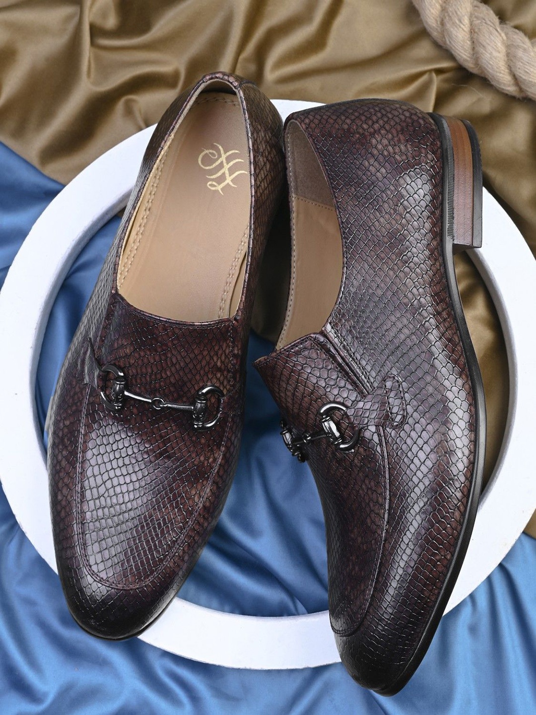 

House of Pataudi Men Textured Formal Loafers, Brown