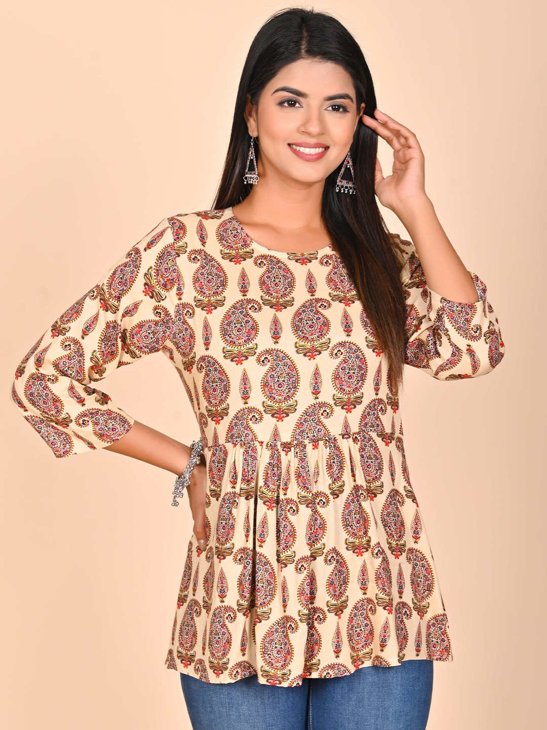 

Rashmi Shree Creation Women Paisley Printed A-Line Top, Cream