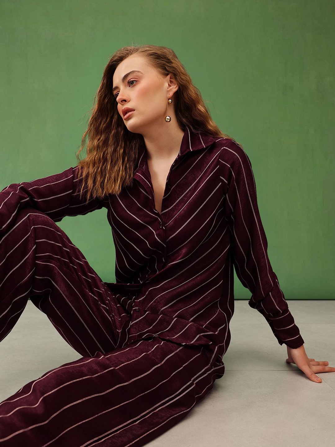 

BAESD Women Opaque Striped Party Shirt, Burgundy