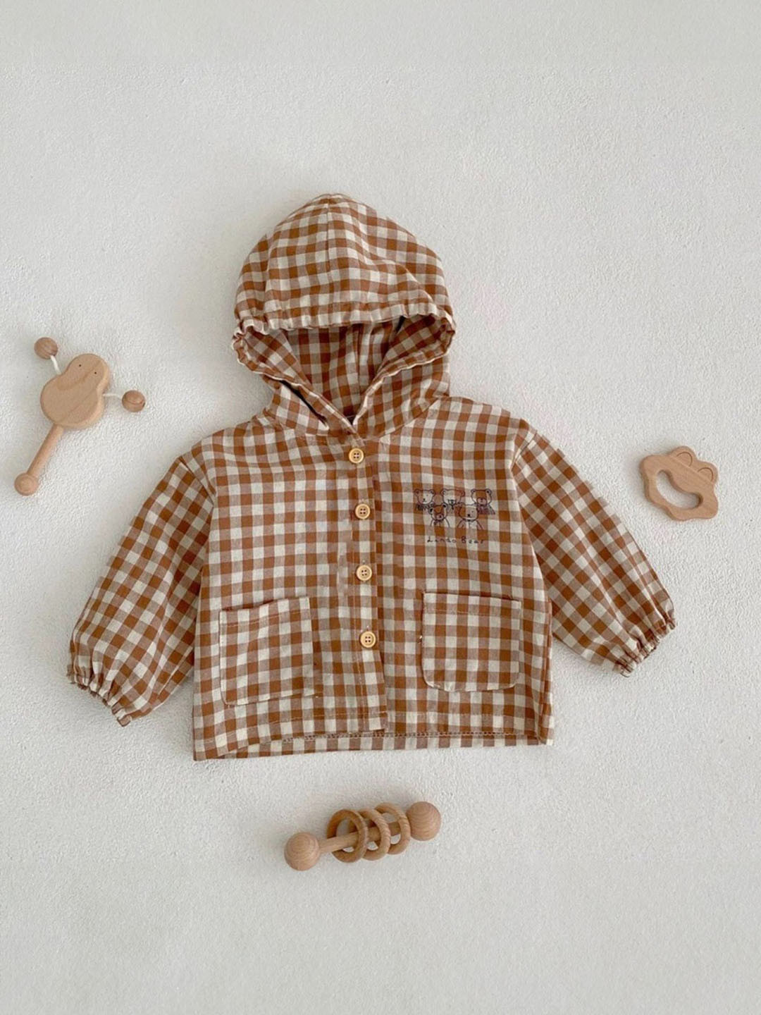

LULU & SKY Unisex Kids Checked without Crop Parka Jacket, Brown