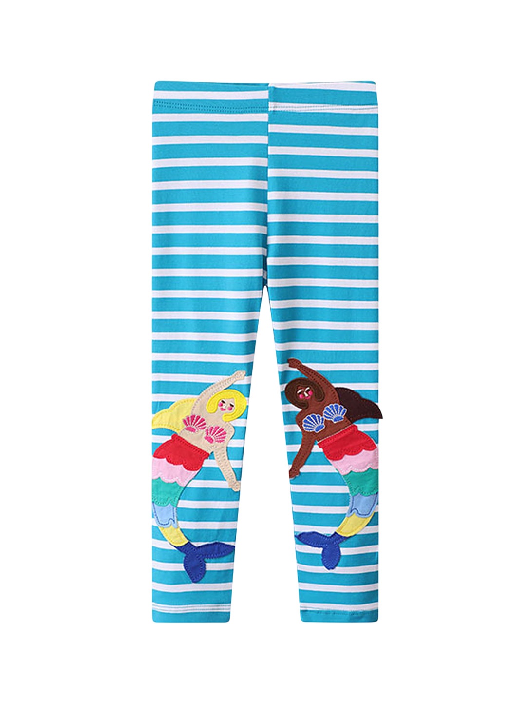 

LULU & SKY Girls Striped Applique Ankle Length Leggings, Blue