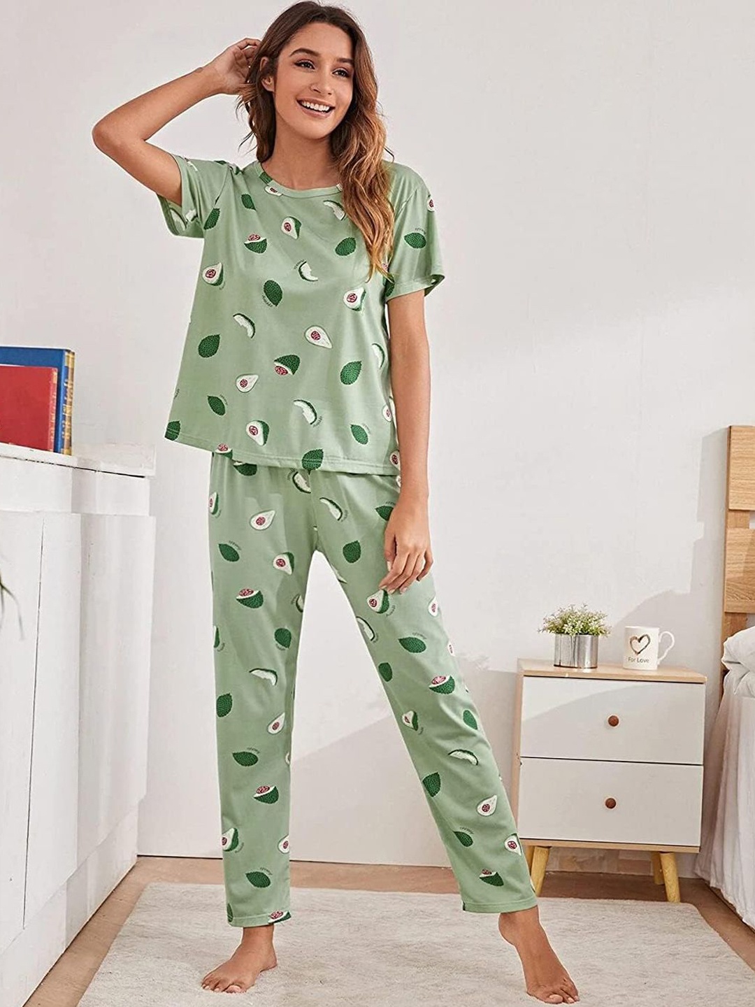 

Dreambe Women Printed Night suit, Green