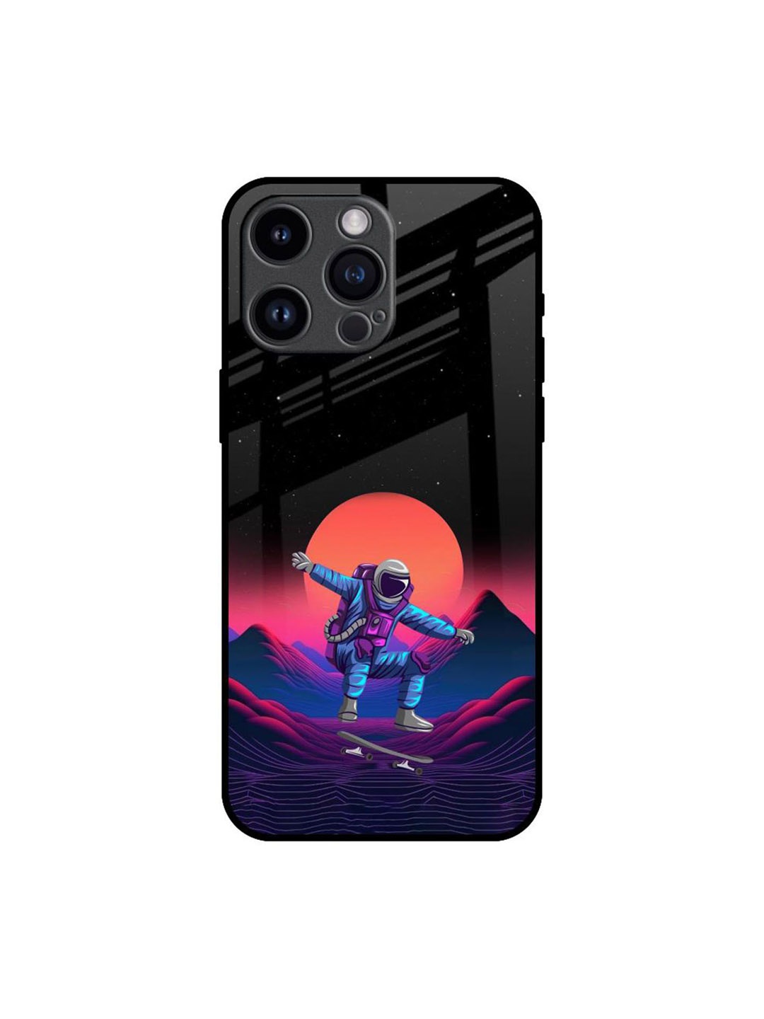 

QRIOH Retro Astronaut Printed iPhone 14 Pro Max Back Case, Black