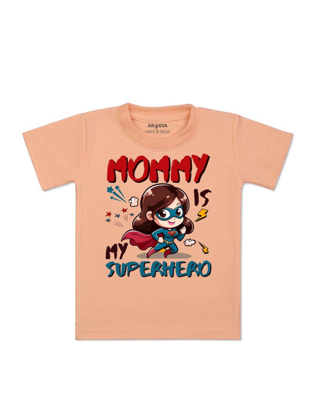 

Arvesa Kids Mommy Is My Superhero Printed Tshirt, Peach