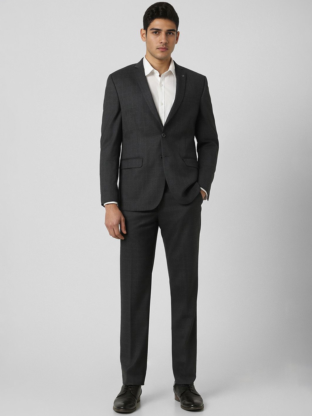 

Van Heusen Checked Slim-Fit Single-Breasted Two-Piece Suits, Grey