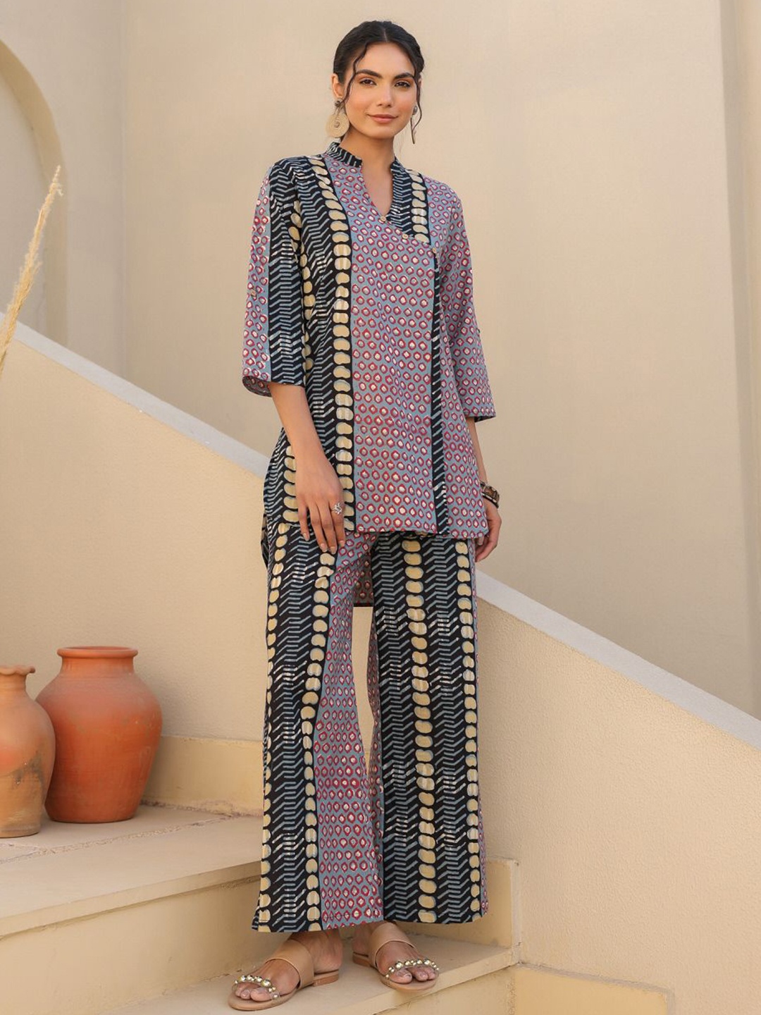 

JISORA Printed Pure Cotton Top & Trouser Co-ord Set, Black
