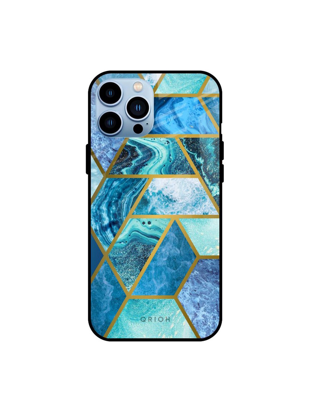 

QRIOH Geometric Printed iPhone 13 Pro Back Case Mobile Accessories, Blue
