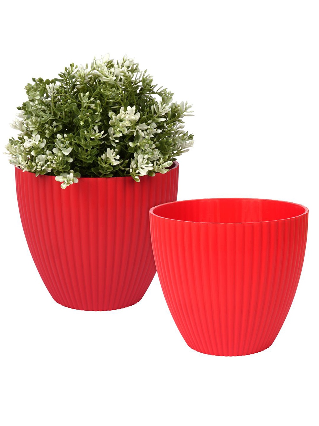 

Kuber Industries Red 2 Pieces Textured Flower Pots Planters
