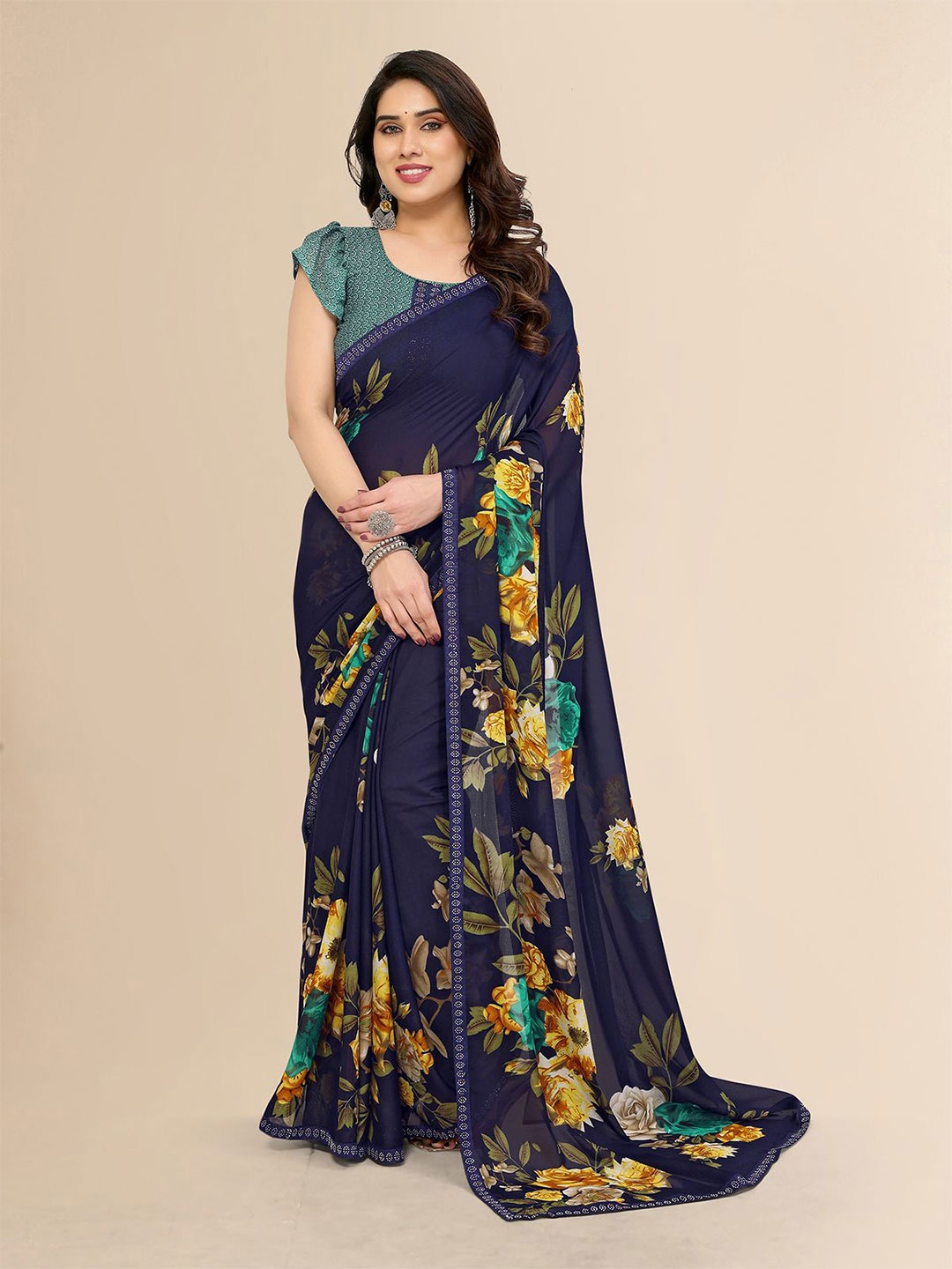

Moda Rapido Floral Printed Saree, Blue