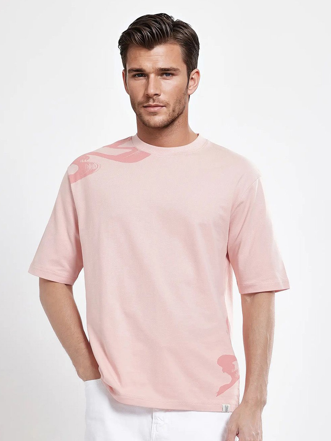 

RARE RABBIT Men Printed Pockets Boxy T-shirt, Orange