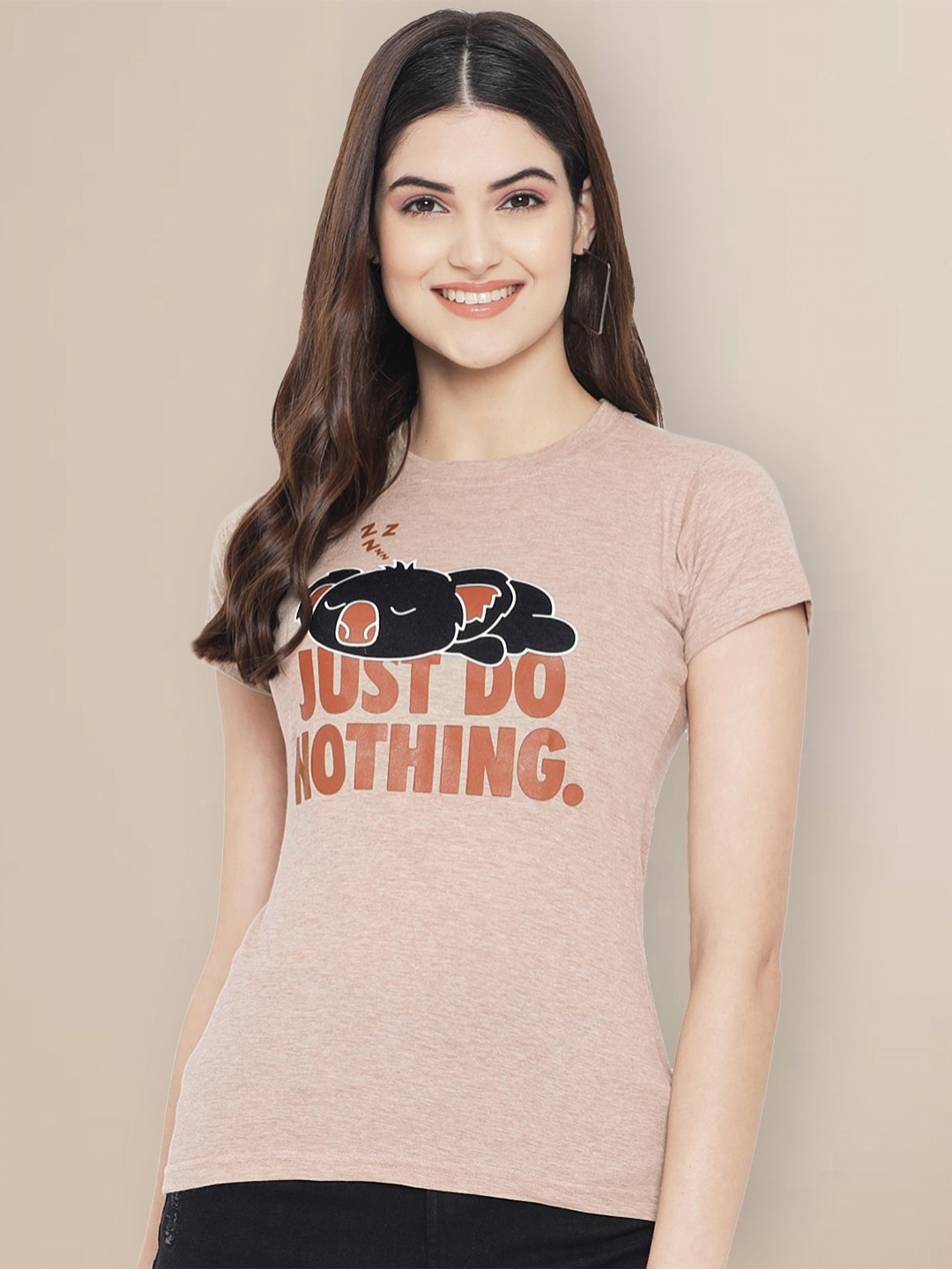 

Metronaut Women Typography Printed T-shirt, Beige