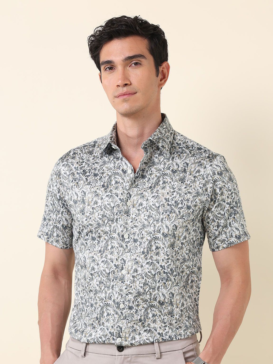 

U.S. Polo Assn. Men Classic Tailored Fit Floral Opaque Printed Formal Shirt, Grey