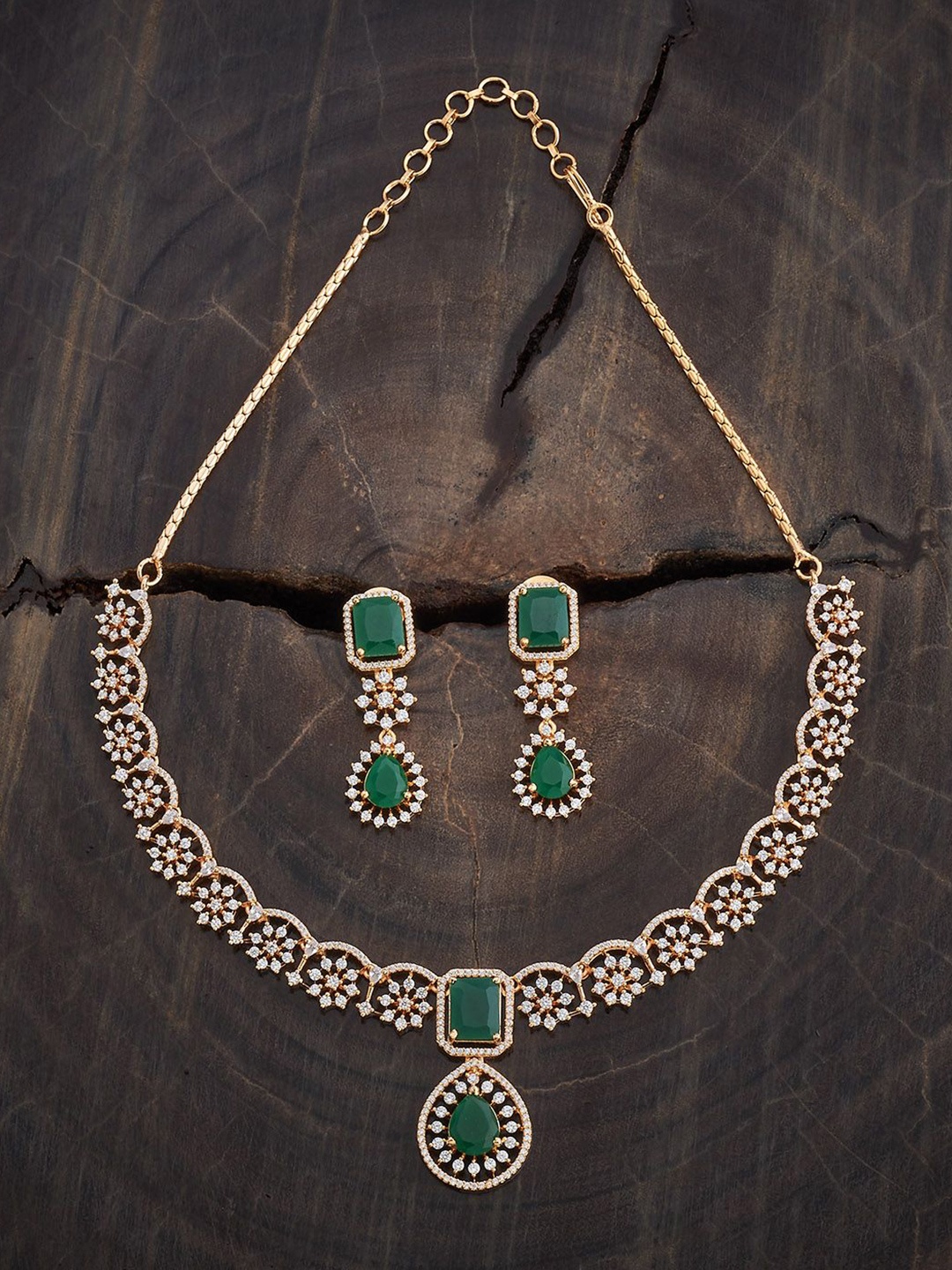 

Kushal's Fashion Jewellery Green Gold-Plated Party Zircon Jewellery Set