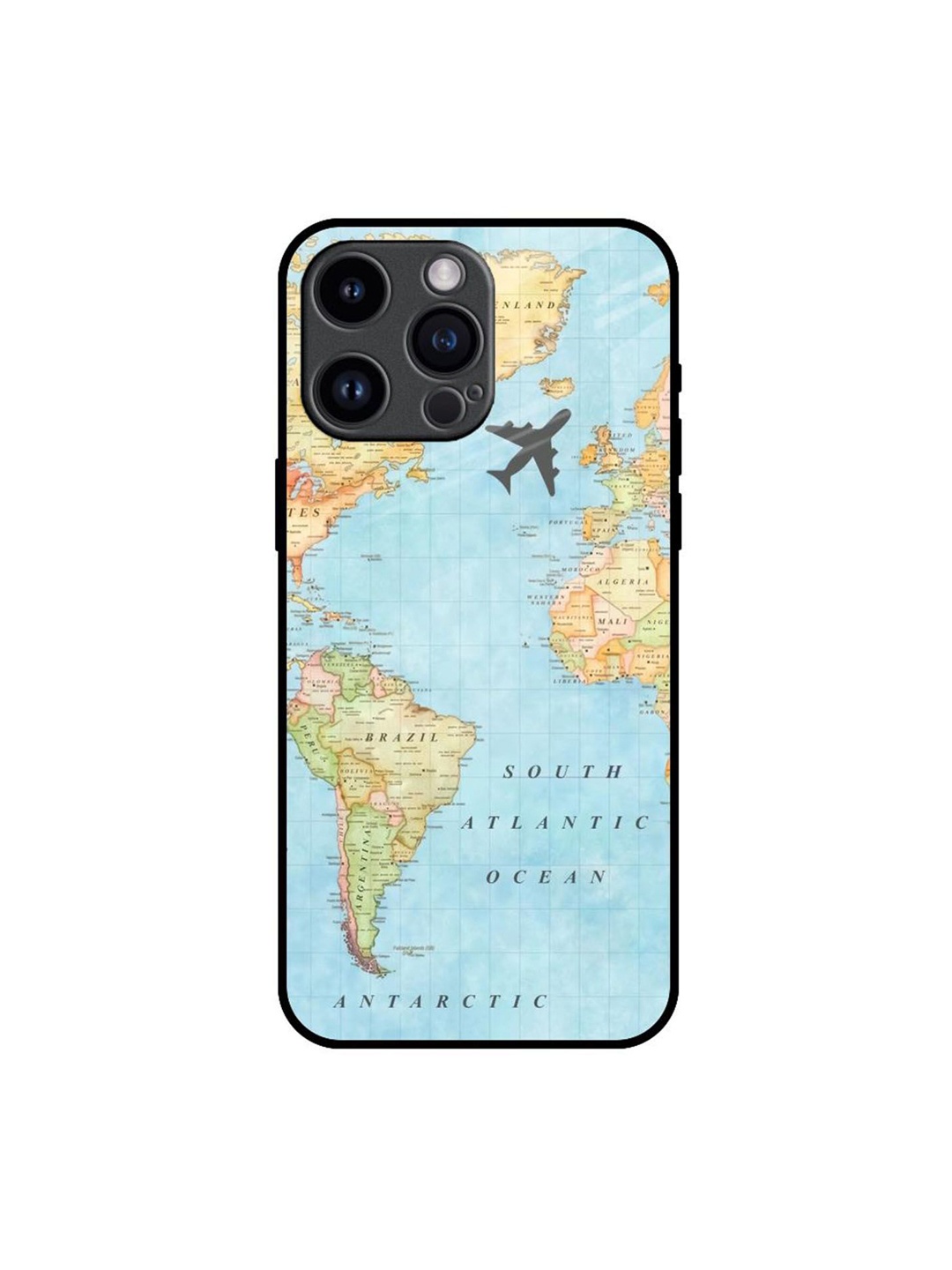 

QRIOH Travel Map Printed iPhone 14 Pro Max Back Case, Blue