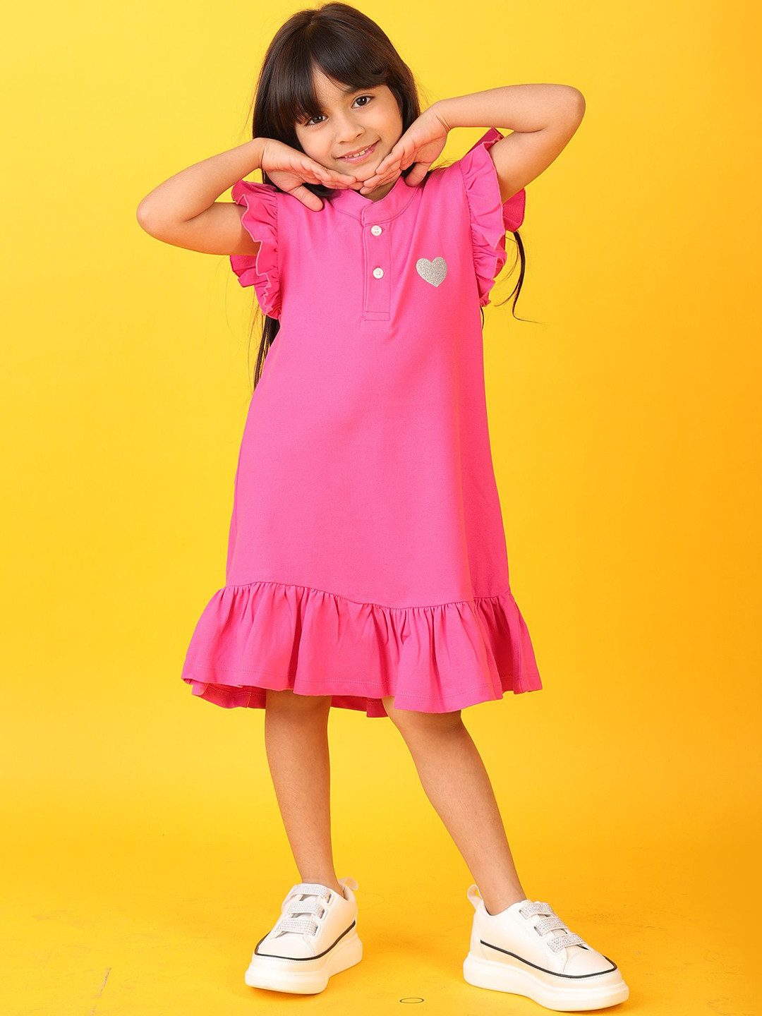 

Anthrilo Girls Summer Bright Pink Silver Heart Dress